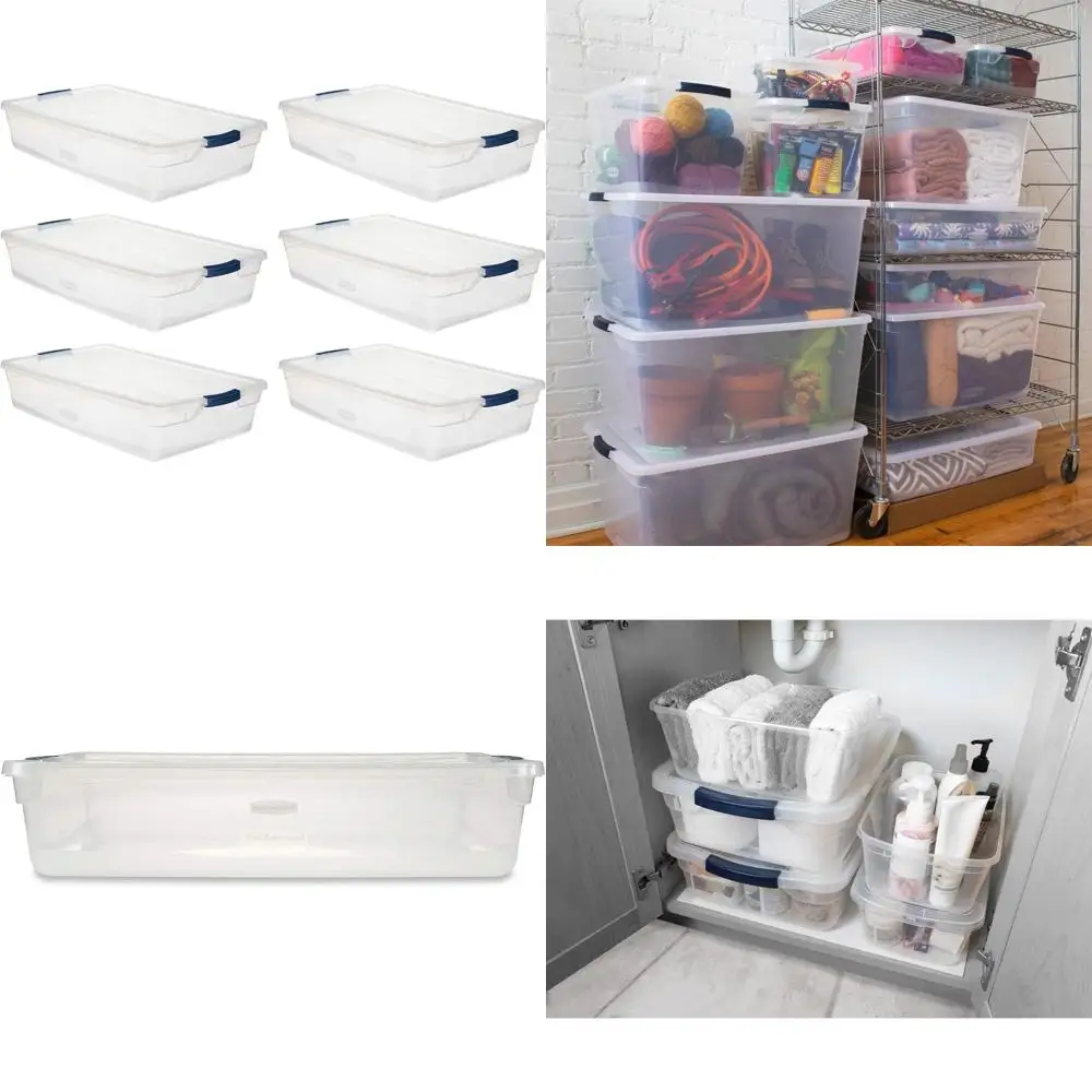 

Stackable Clear Plastic Storage Containers 41 QT Pack of 6 with Latching Lids for Clever Organization