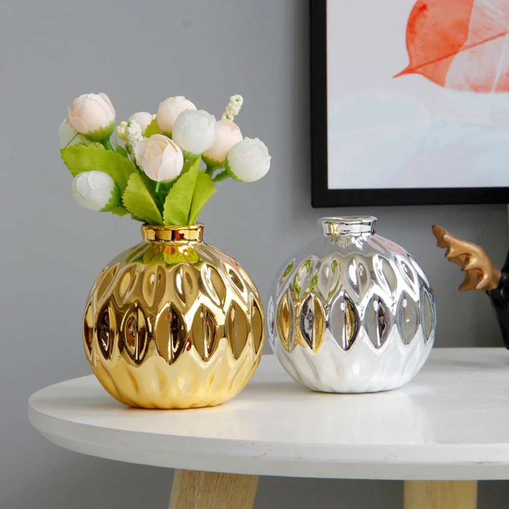 ABJN-2X Small Vase Small Flower Embossed Fish Lip Pattern Crafts Home Decorations (Gold)