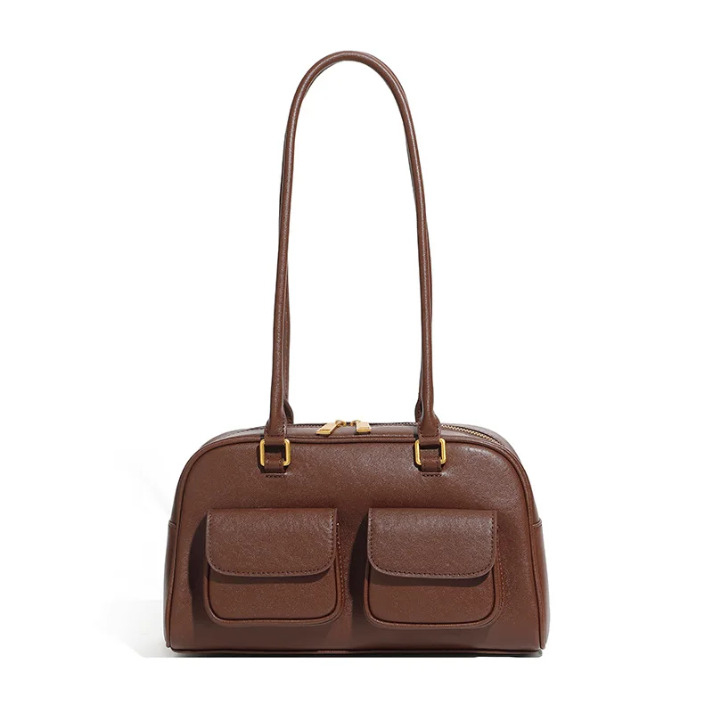 

Fashion Women's Genuine Leather Underarm Bag Lady Daily commuting Shoulder Boston Bag Girls Versatile Simple Stylish Bowling Bag