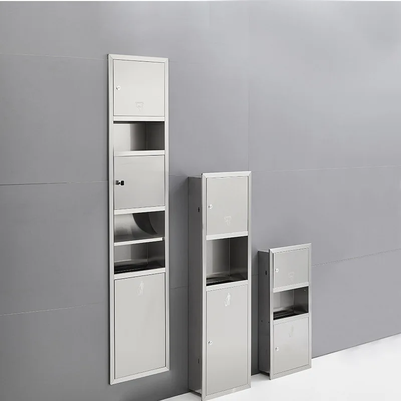 Stainless steel embedded tissue box with trash can dryer mobile phone integrated cabinet