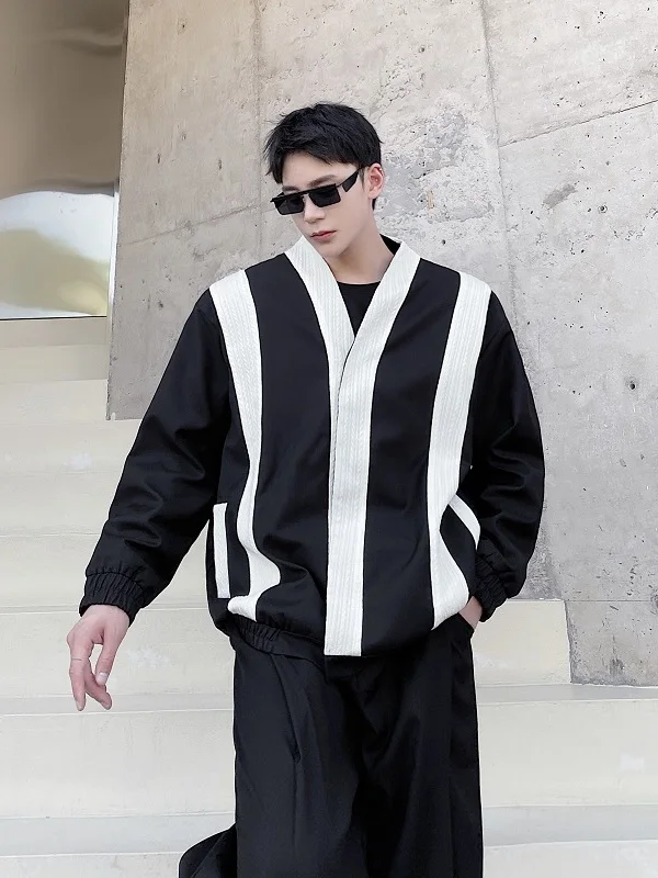 

Мужской повседневный костюм TANGZ Studio: модный городской пиджак свободного кроя в полоску с длинными рукавами на молнии, цветной