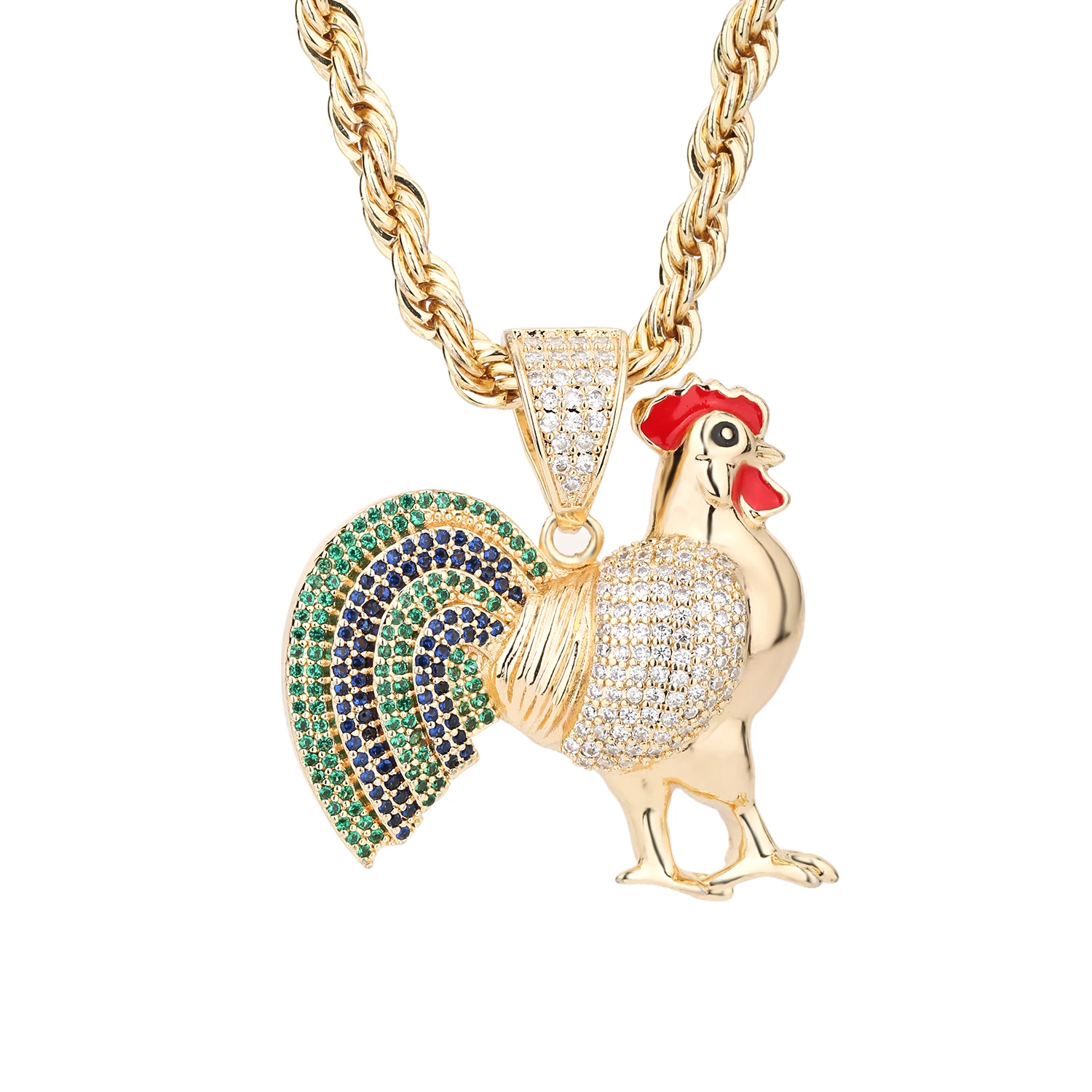 Original Fashion Gallic Rooster Charm High grade Copper Material Zirconia Inlaid Necklace Couple Animal Fashion Pendant