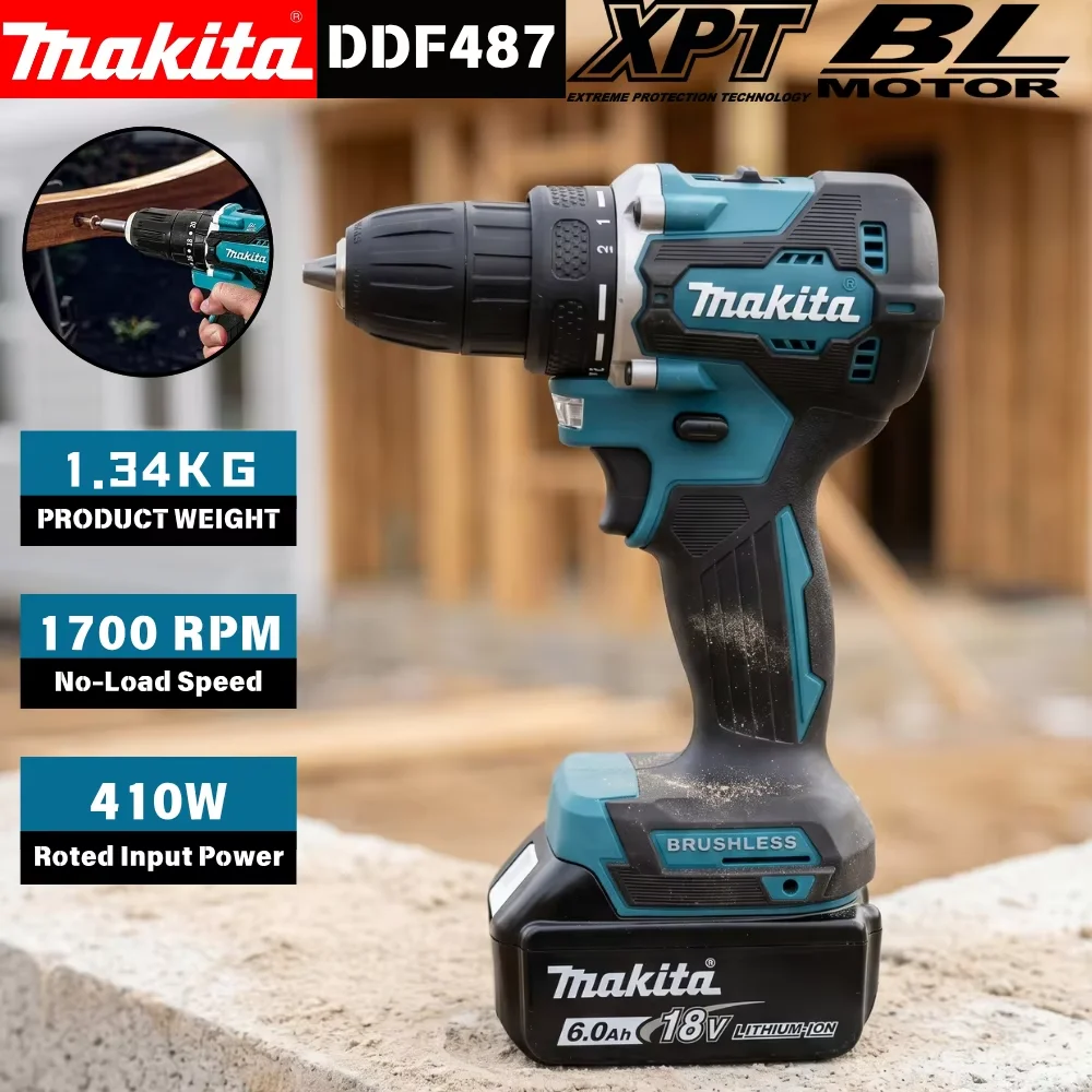 Makita DDF487 18V Brushless Cordless Drill Driver Compact High Torque Variable Speed Woodworking Power Tool for Makita Battery