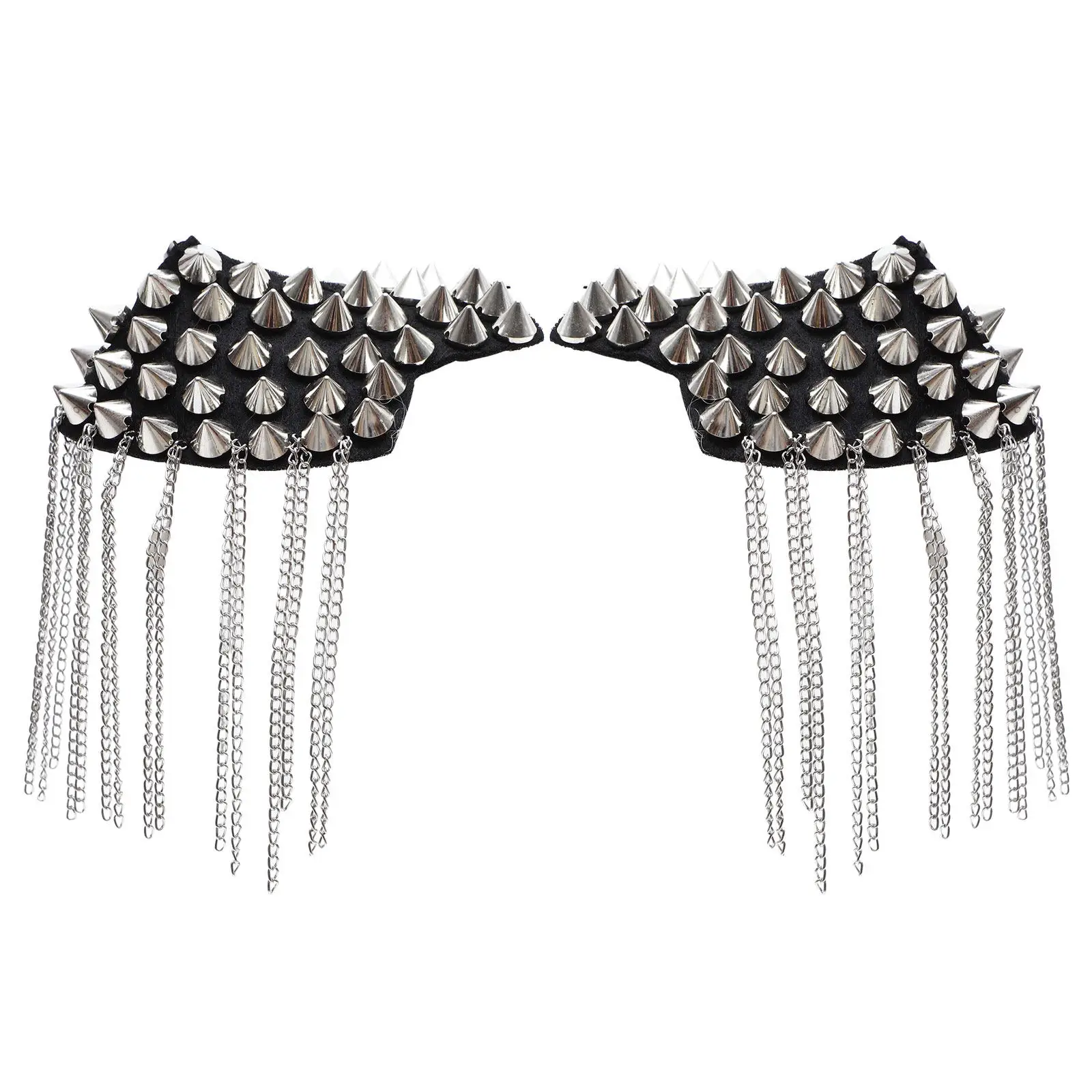 

Пара элегантных серебряных погонов с заклепками, цепочками и кисточками для военного костюма и маскарада