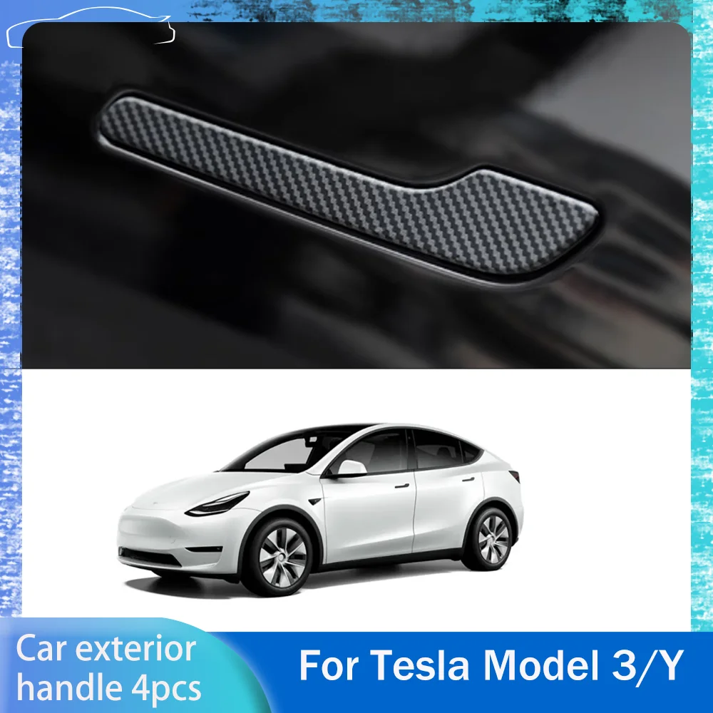 

Для Tesla Model 3 Y 2016 ~ 2025 2017 2018 2019 2020 2021 2022 2023 2024 узор из углеродного волокна, внешняя дверная ручка автомобиля, защитный чехол, декоративный аксессуар против царапин