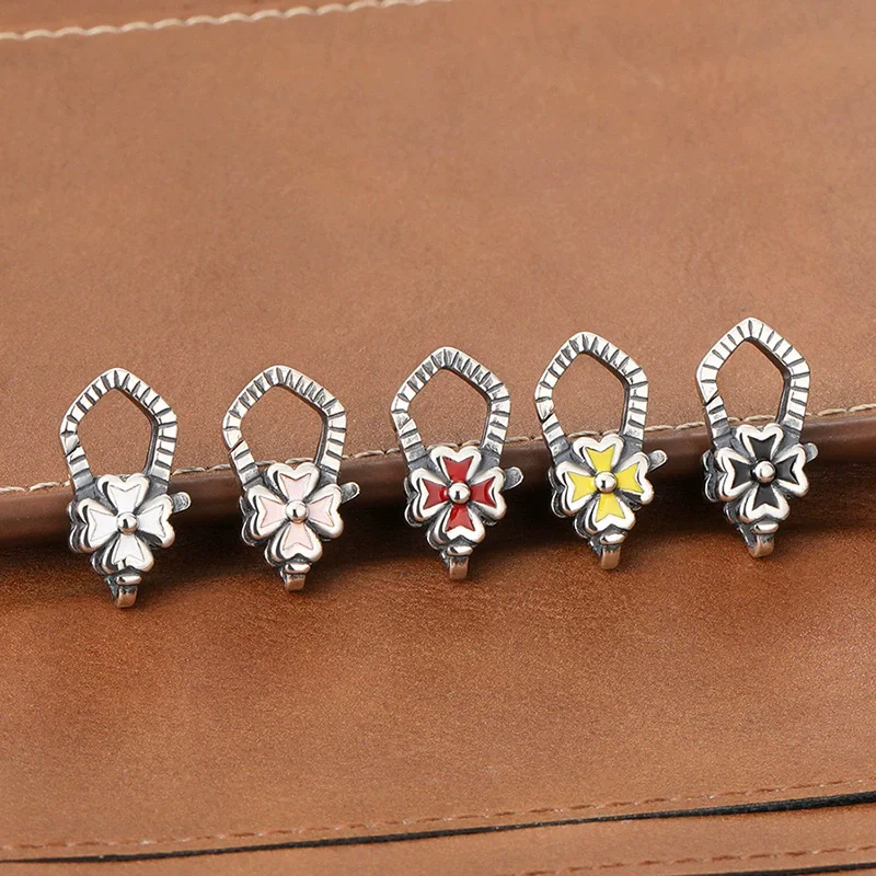 925 sterling silver vintage lobster clasp  Cute colored dropper clover flower shape  Button DIY accessory connection ring