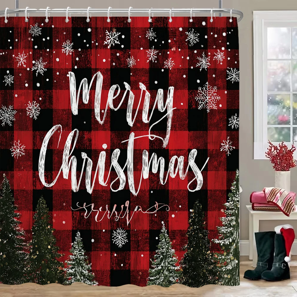 

Merry Christmas Shower Curtain, Bathroom Decor Christmas snowflake Shower Curtain, home decoration Christmas Curtain with Hooks