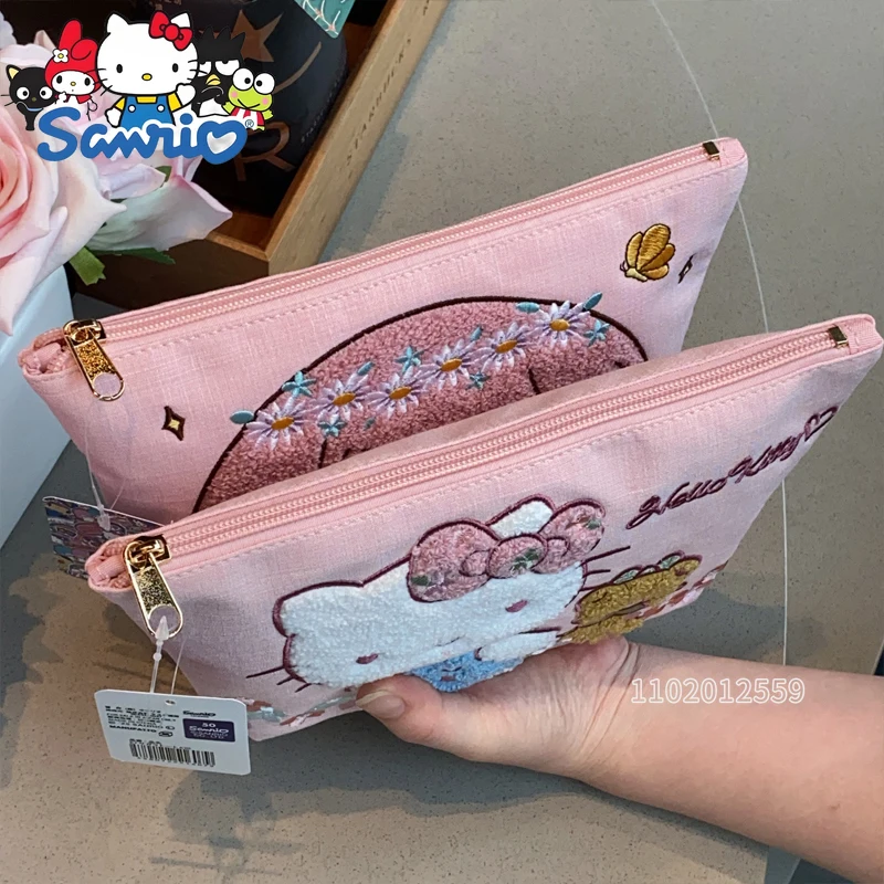  Hello Kitty New Embroidered Coin Purse Cartoon Cute Women's Coin Purse Large Capacity Pink Fashion Hand-held Storage Bag