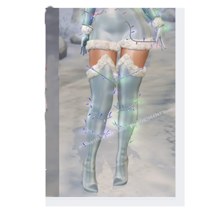 Blue Fur Over Knee High Boots Thin High Heel Pointed Toe Fashion Sexy Cool 2024 Winter Big Size Woman Shoes Zapatillas Mujer