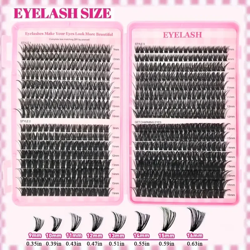 30/40/50/60/80/100D, 두께 9-16mm 핑크 래쉬 북 스타일 키트 D-컬 풀 볼륨 롱래스팅 플러피 & 위스피 볼드 속눈썹 연장