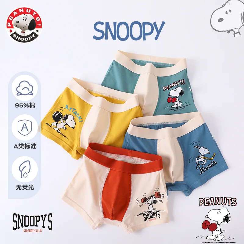 4pcs/Lot New Snoopy Boy Boxer Underwear Cotton Briefs Children Underpants Teenager Cartoon Print Soft Children Panties Gift