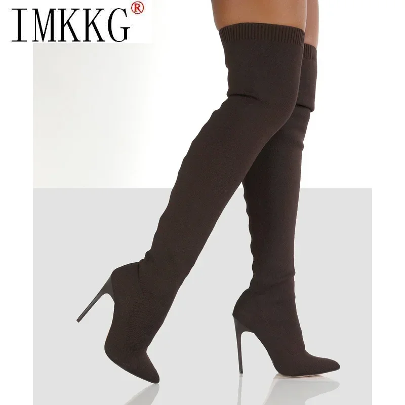 2024 Thigh High Boots Over The Knee Elastic Stretch Boots Women Sexy Knee High Heels Sock Boots New Botas De Mujer Size 36-43