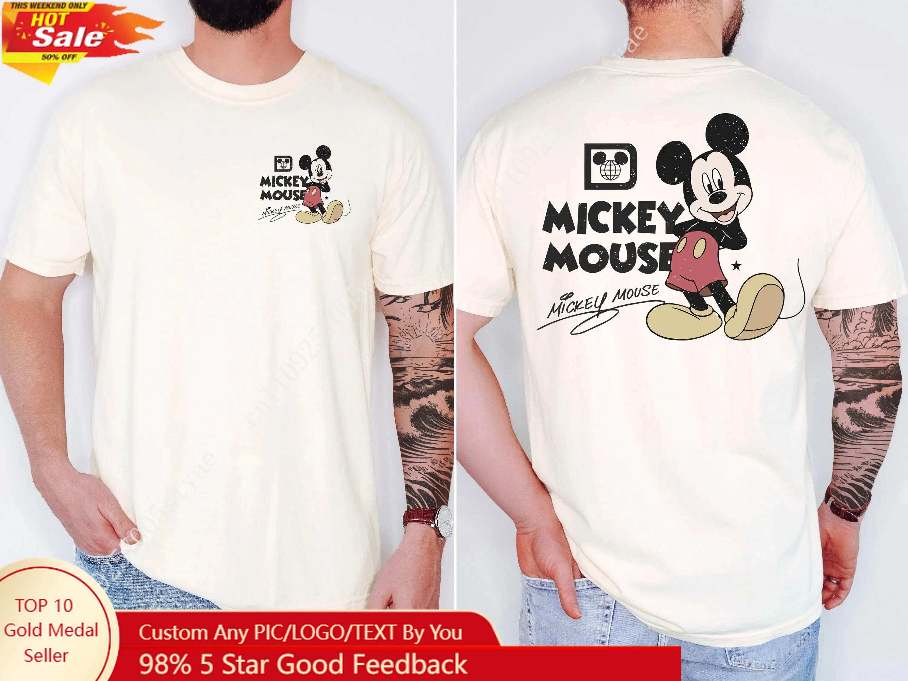 

Disney Shirts for Men Vintage Comfort Colors Mickey Men's T-shirts Summer Casual Cotton Short Sleeve T-Shirt Men's Clothing Tees