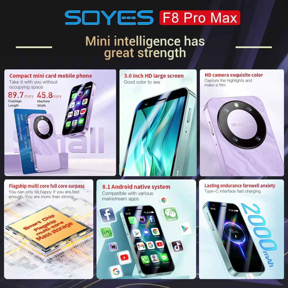 SOYES-F8 Pro Max,Mini phone,3.0 inch,16GB ROM,Smartphone Android,Dual SIM,3G Network,Google Play Store,Mobile phones,Cellphones