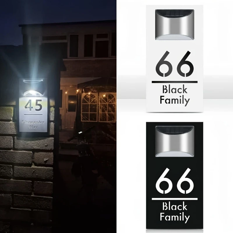Custom Solar LED Lighted Address Sign Acrylic Hollow Engraved Metal Printed Warning Road Plate Personalized Outdoor Door Plates