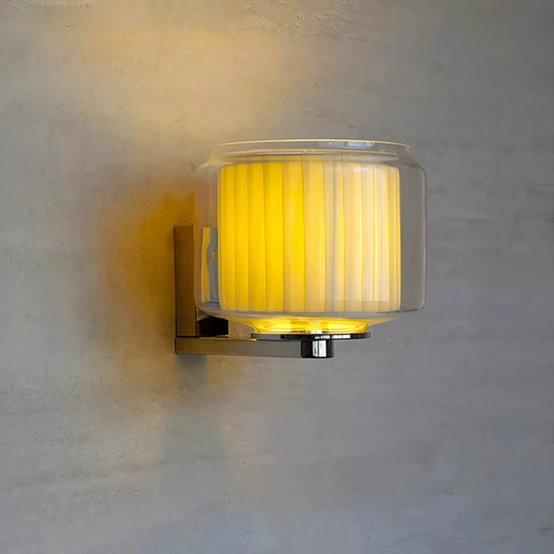 Medieval Bauhaus Bedroom Bedside Wall Lamps Fabric Glass Lamp LED Spanish Light Luxury Living Room Corridor Aisle Wall Lights