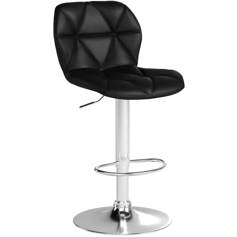 Modern Counter Stools with Back and Footrest， Adjustable PU Leather Swivel Barstools