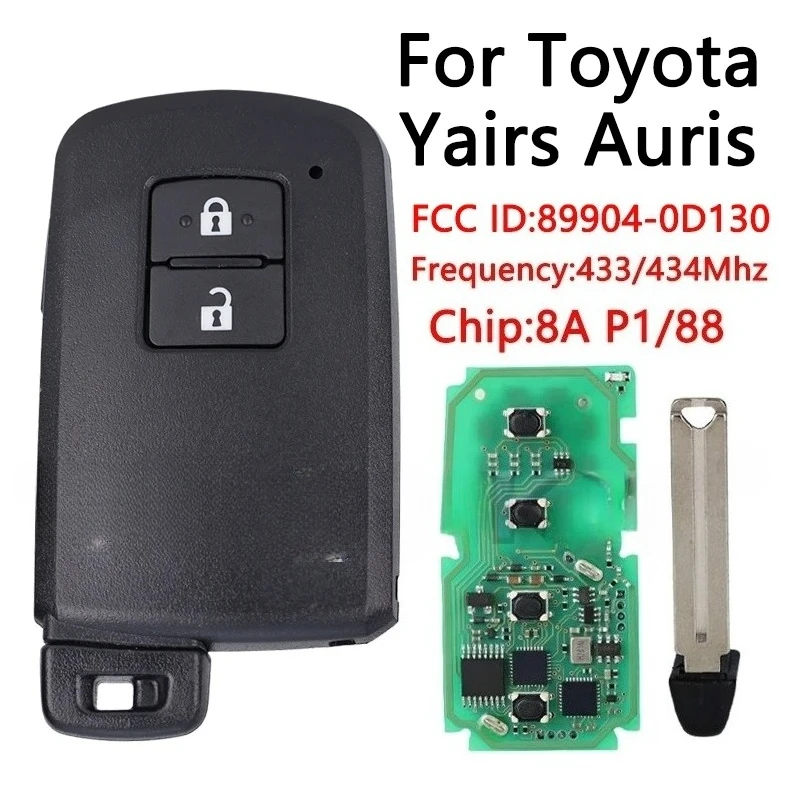 

Для Toyota Yaris Auris Smart Key 2 кнопки BA7EQ P1 88 чип DST-AES 433 МГц 89904-0D130 запуск без ключа