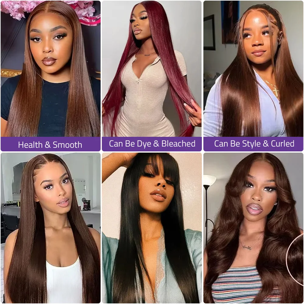 الشوكولاته براون العظام مستقيم الدانتيل الباروكة 13x4 الدانتيل الشفاف الجبهة باروكة من شعر طبيعي 200 الكثافة 13x6 HD الدانتيل البرازيلي شعر مستعار ملون