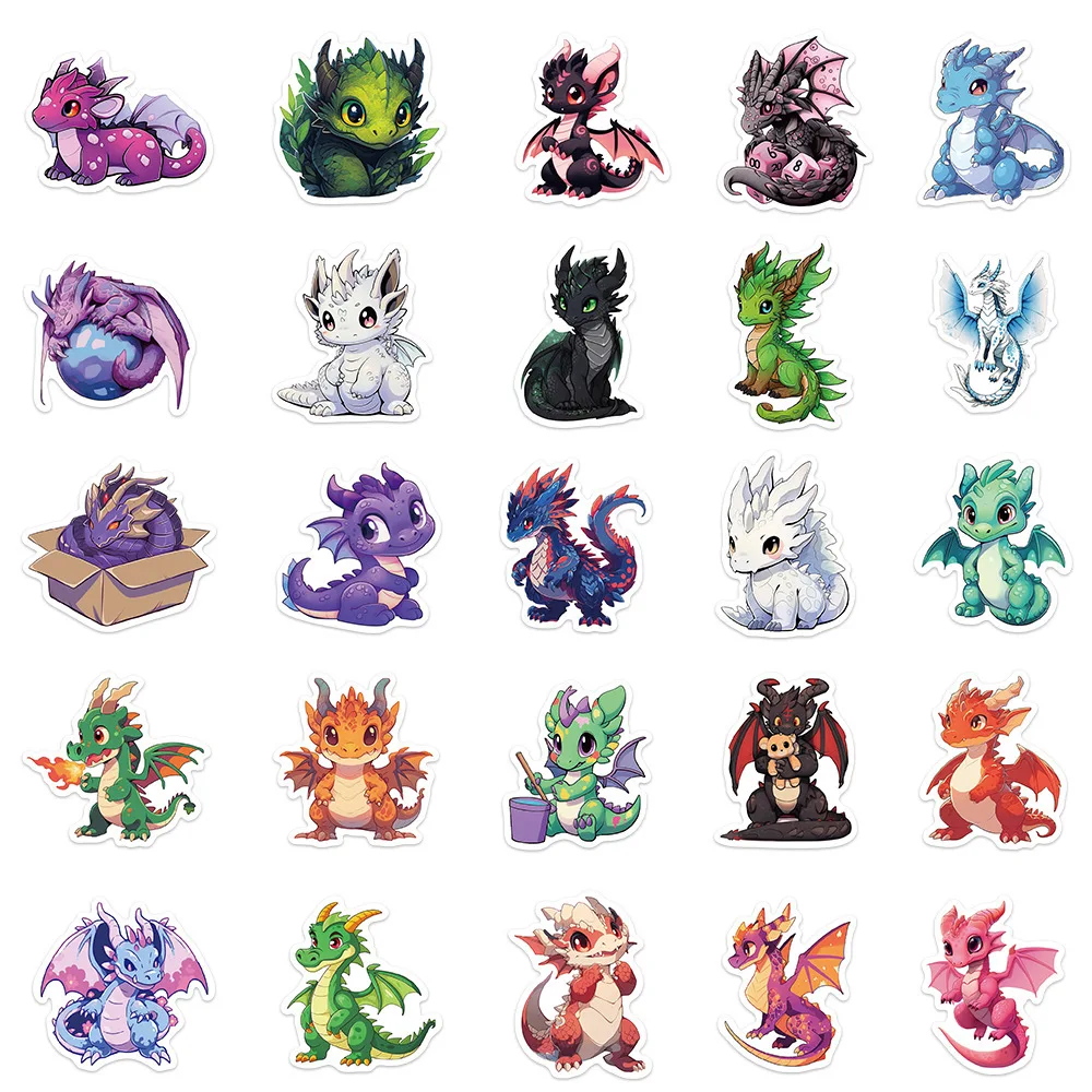 50pcs Cartoon Dragon Series Graffiti Stickers Suitable for Helmets Desktop Wall Decoration DIY Sticker Pack Wholesale