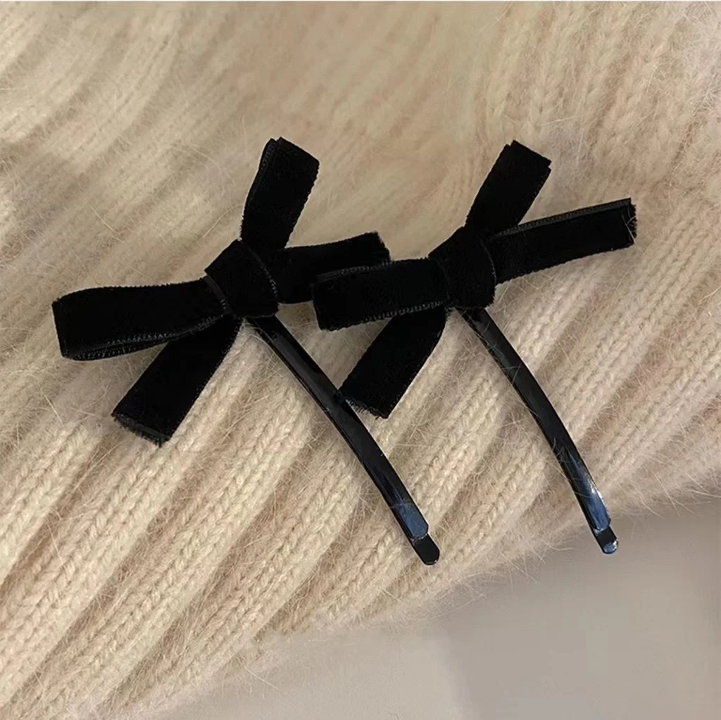 Vintage Black Velvet Bow Hairpins Barrettes for Women Girls Wedding Long Bow Korean Hair Clip Hairgrip Hair Tie Hair Accessories