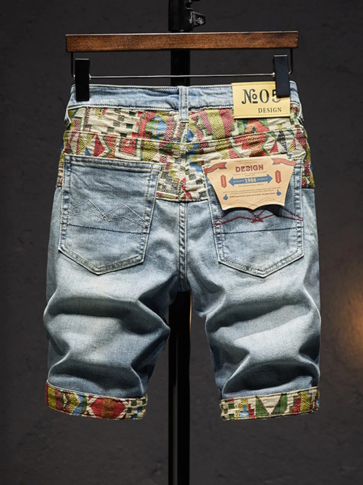 

Retro Japanese Sle Embroidered Patchwork Slim Fit Summer Thin Denim orts Men's Korean Version Straight Leg Five-Quarter P...