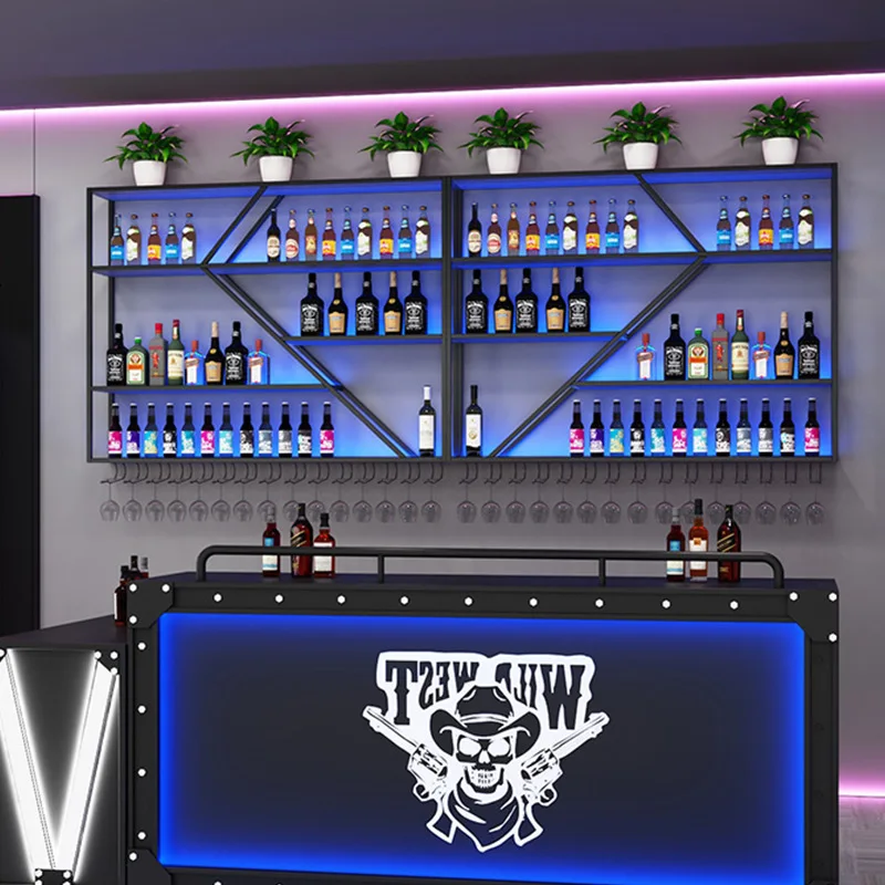 Wall-mounted luminous wine cabinet with light barbecue shop display rack