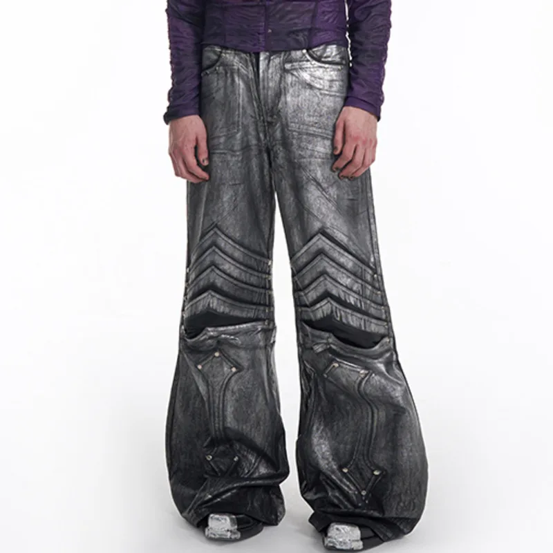 HKSH Lente Nieuwe Mannen Tij Y2K Streetwear Trendy Verzilverde Jeans Elegante Mode Avant Garde Ridder Wijde Pijpen Broek Ins HK5256