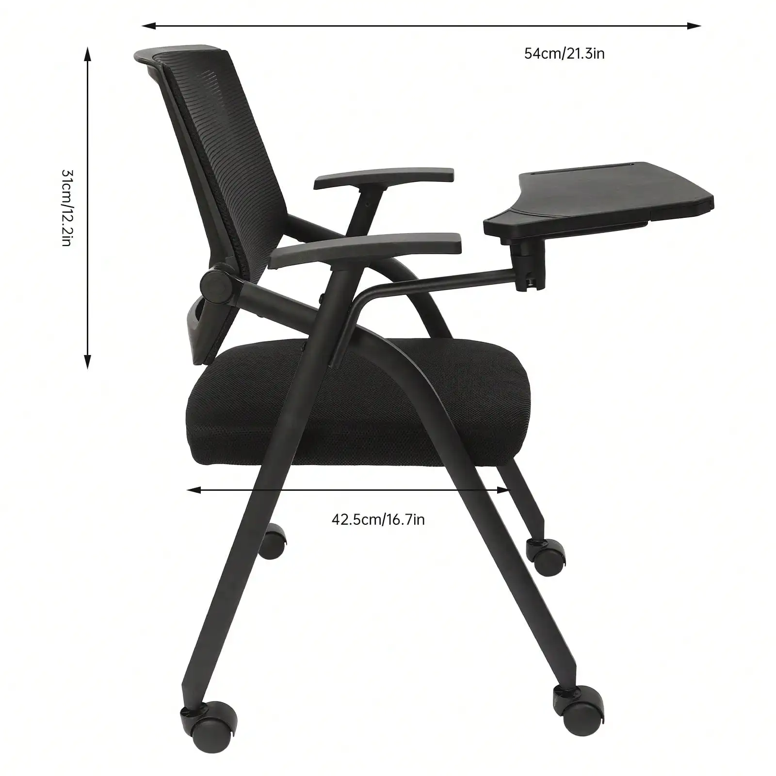 

Folding Desk Chair, Stackable Chair With Tablet And Wheels For Office, School, Classroom, Training