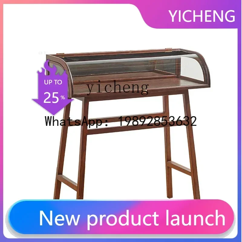 A2-2 solid wood tenon and mortise retro curved glass cabinet jewelry display cabinet museum glass cabinet living room decoration