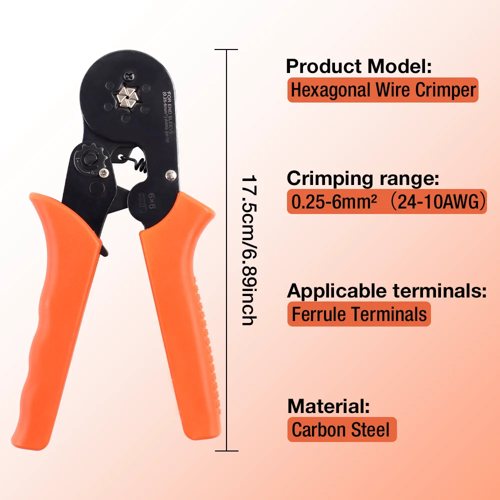 24-10AWG Terminal Crimping Pliers, Hexagonal Precision Crimping, Secure Connection, Reliable Conductivity, For Electrical Work