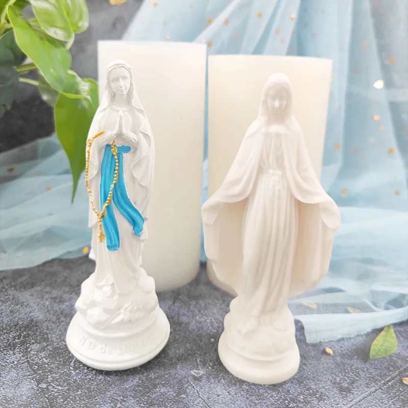 Virgin Mary Plaster Candle Mold Aromatherapy Diffuser Stone Chocolate Chiffon Cake Resin Silicone Home Decoration Ornament