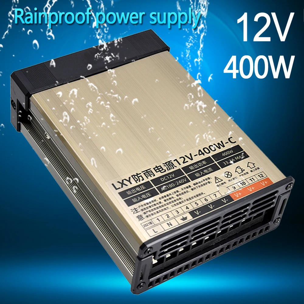 220V TO 12V Power Supply 500w 400w 300w 200w Lighting Transformer Outdoor Rainproof Power Supply Source Adapter LED Strip Driver