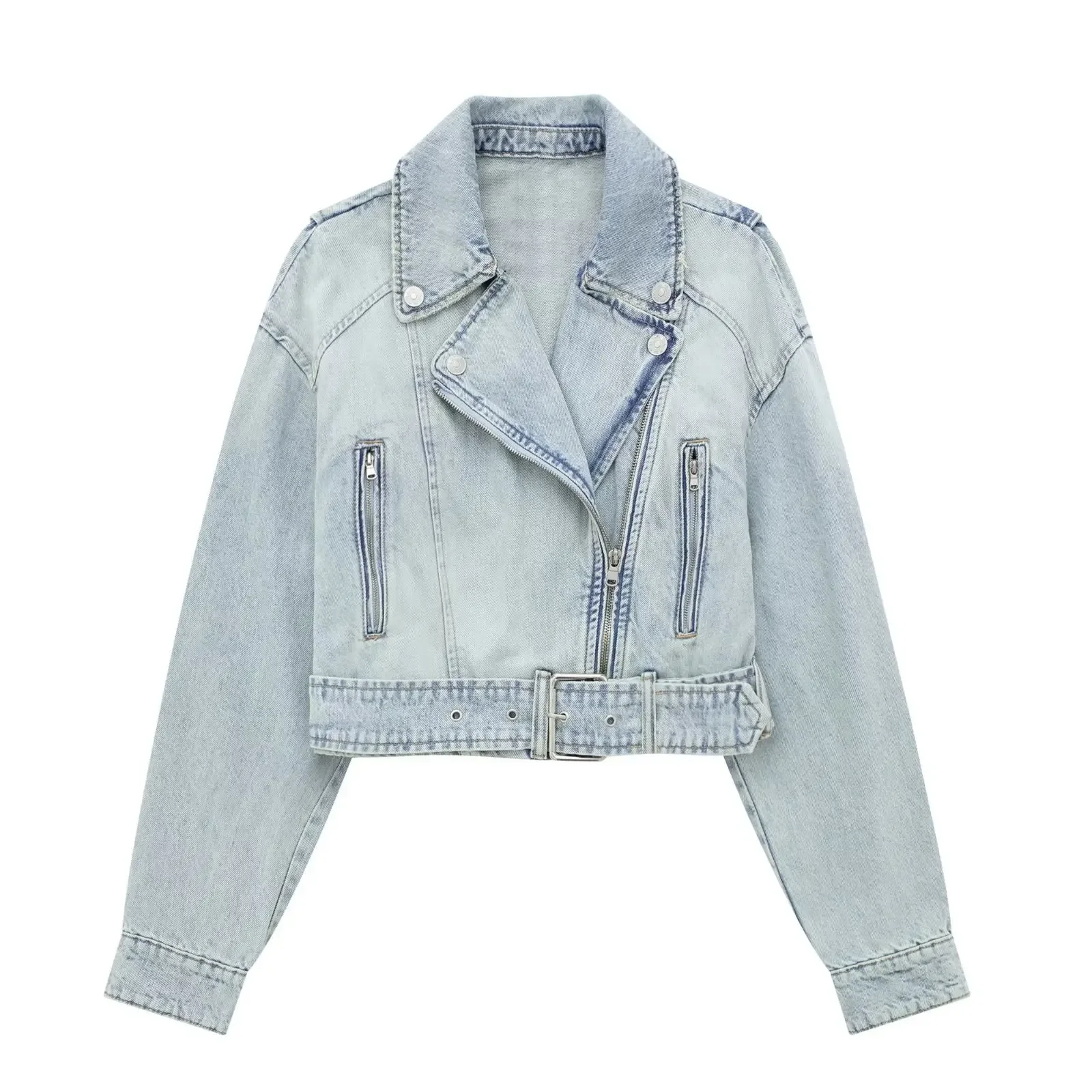 Light Blue Jeans Women Cool Girl Clothes Female Zipper Daily Casual Spring Work Wear Jacket Hot Girl Denim Coat