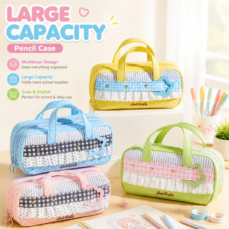Large Capacity Multilayer Pencil Case, Kawaii Style Student Pen Bag, Portable Stationery Pouch for School Supplies