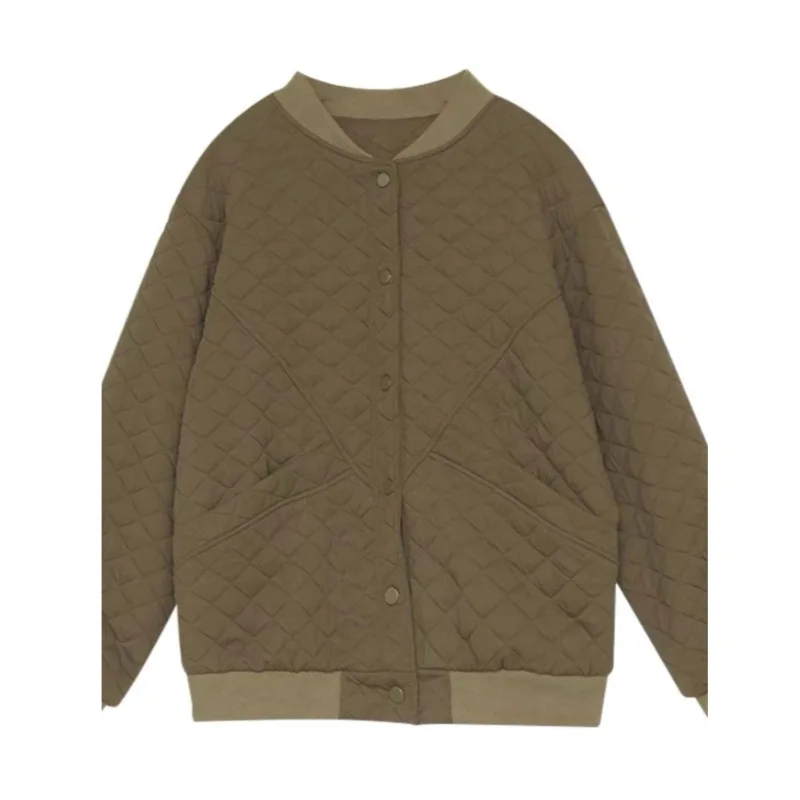 شتاء جديد ريترو مبطن سترة قصيرة المرأة فضفاضة تنوعا الماس البيسبول سترة أعلى #5