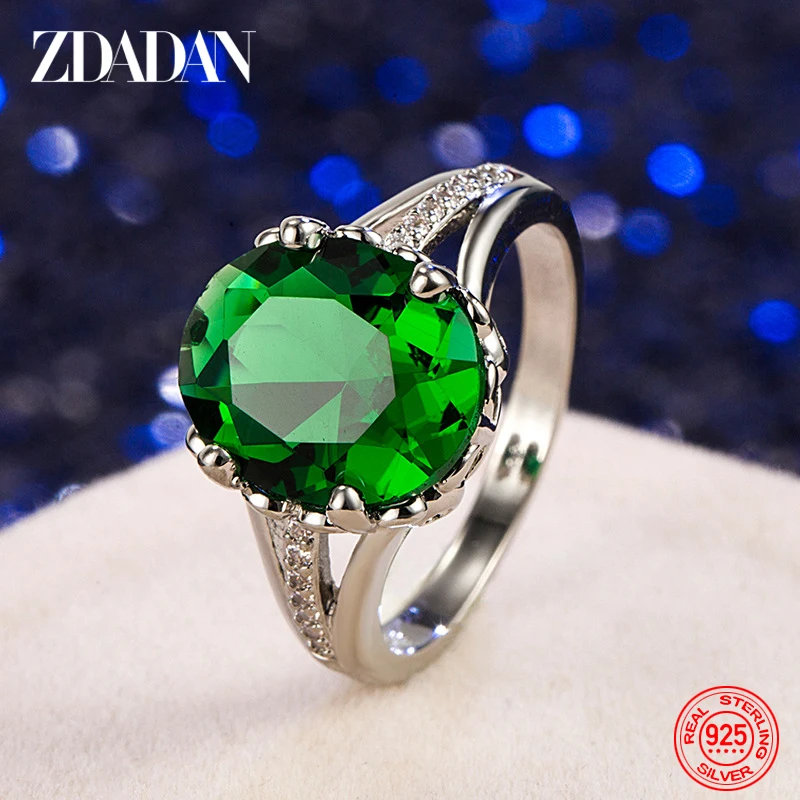 ZDADAN 925 Sterling Silver Emerald Finger Rings For Women Fashion Wedding Jewelry