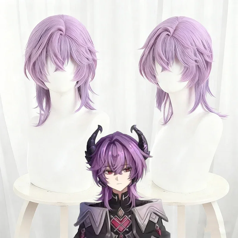 Perruque de Cosplay synthétique courte violette pour hommes et femmes, perruque de jeu Genshin Impact Durin, résistante à la chaleur, accessoire de fête d'halloween