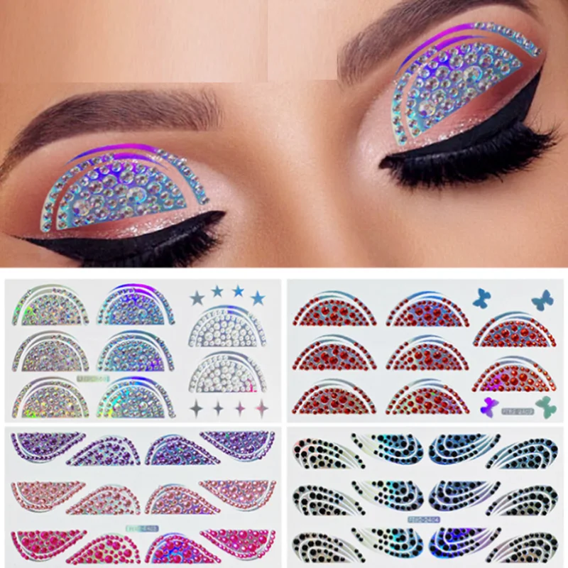 

Laser Diamond Eye Shadow Tattoo Sticker Colored Drill Eyeliner Facial Art Makeup Decals Adhesive Festival Party Face Decorations