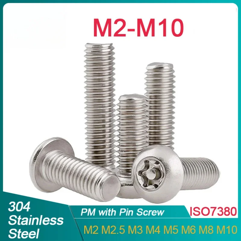 Six Lobe Torx Button Round Head with Pin Anti-theft Tamper Proof Security Screw Bolt304 Stainless Steel M2 M3 M4 M5 M6 M8 M10