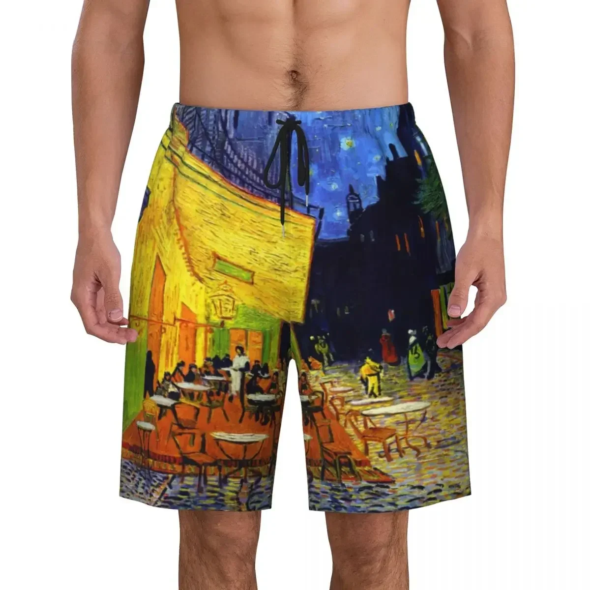 Cafe Terrace At Night Boardshorts Men Quick Dry Board Shorts Vincent Van Gogh Painting Swim Trunks Custom Print Swimwear Suits