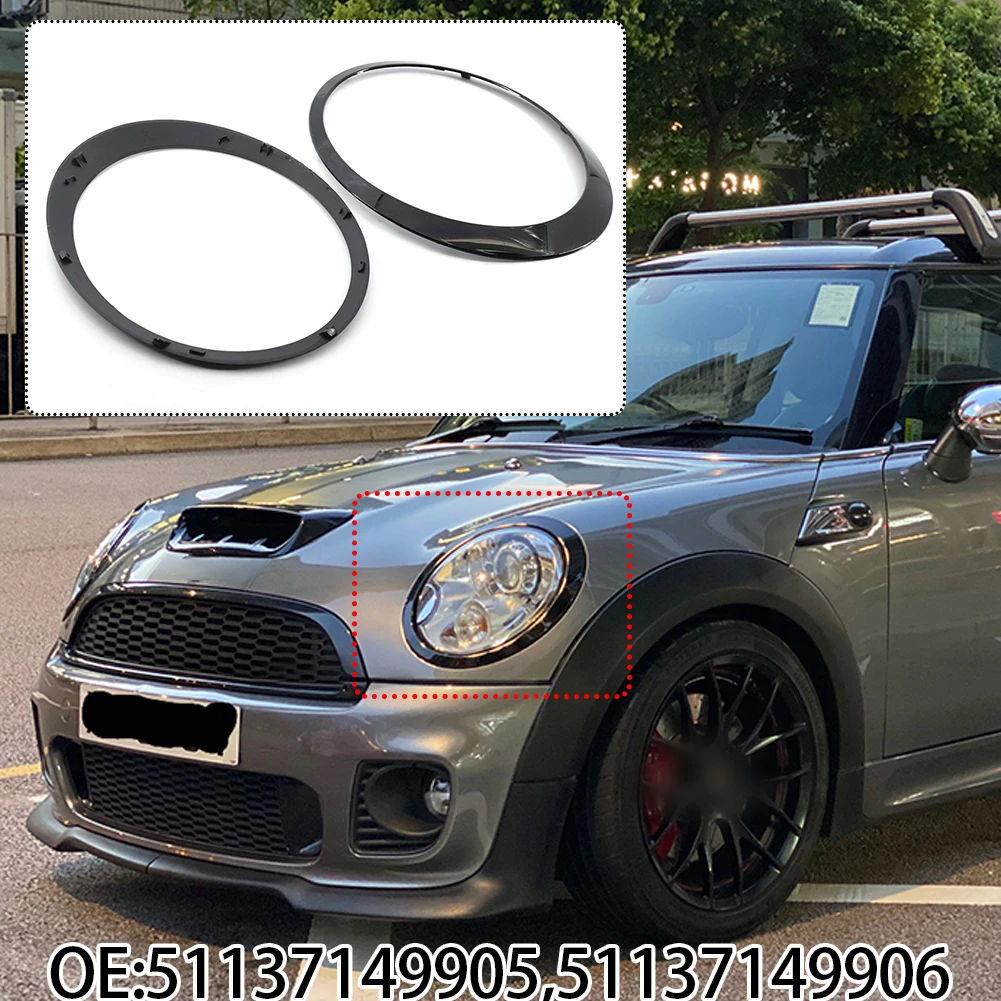 2Pcs  Black Headlight Ring Surround Cover Headlight Trims For MINI Cooper S R56 R57 R55 Clubman 2007-2015 GlossCar Accessories