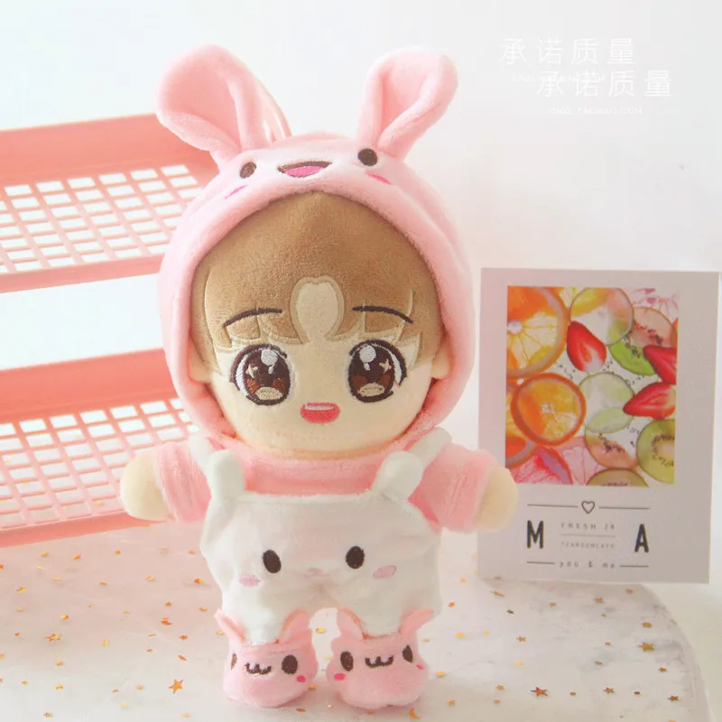 

20cm Kawaii Idol Doll Clothes Cute Bunny Hoodie Shoes Set Plush Star Doll Clothes Accessories Toys for Girls Fans Gifts