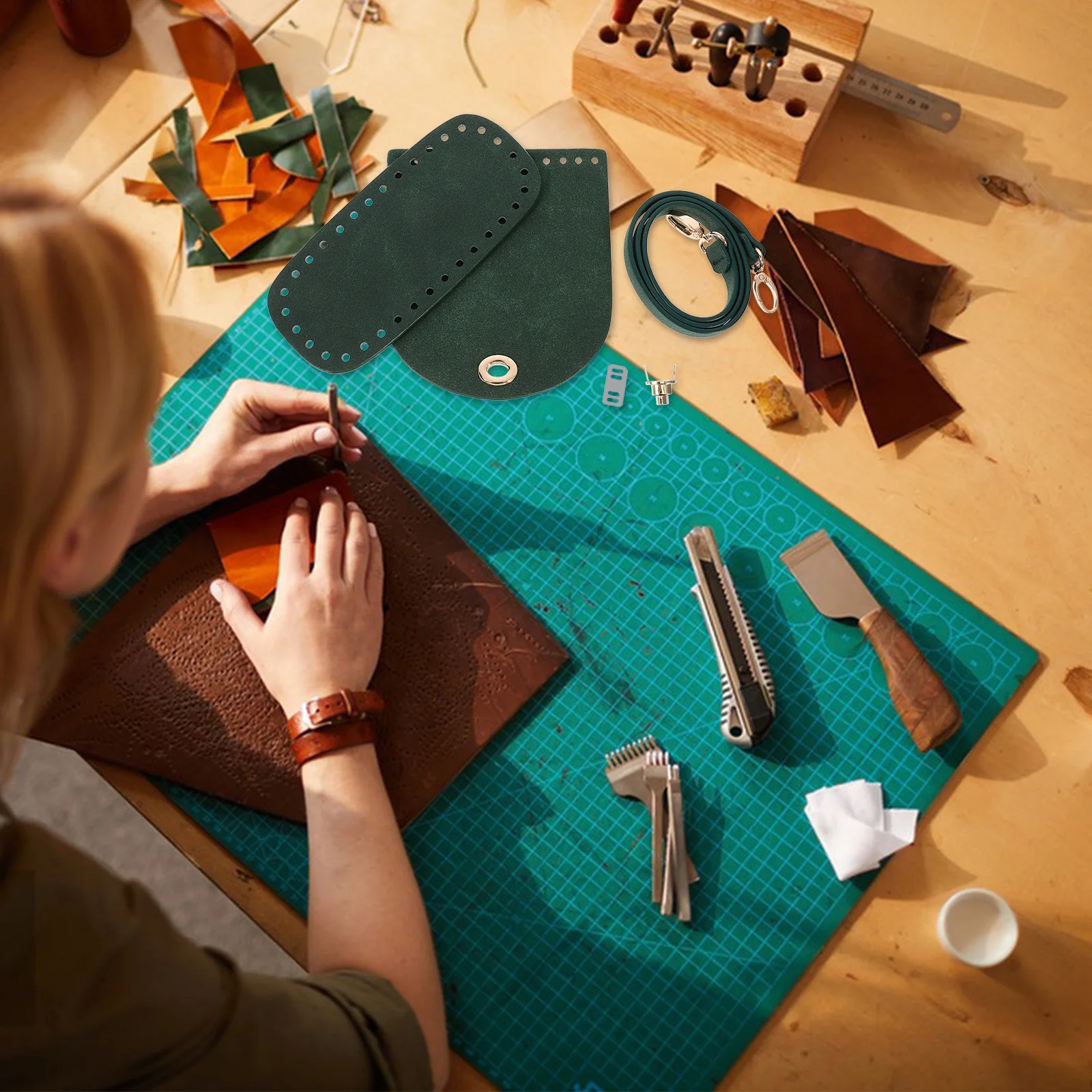 مجموعة أدوات صنع حقيبة اليد ذاتية الصنع مجموعة خياطة حقيبة البولي يوريثان لحقائب الظهر وحقائب الظهر ومستلزمات الحرف اليدوية وأجزاء بديلة ونمط عصري متين #3
