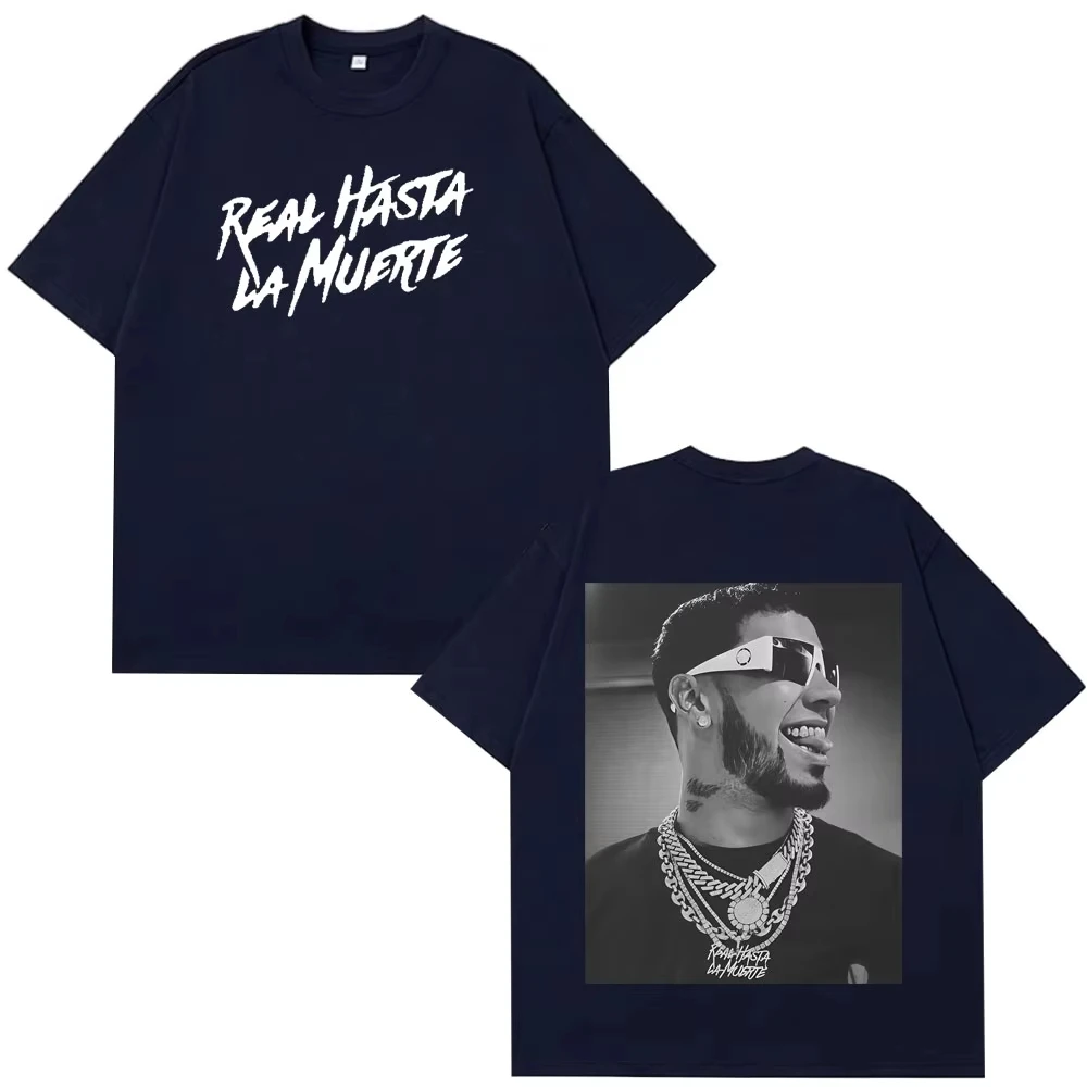 Camiseta masculina e feminina hip hop gótico punk harajuku super grande anuel aa real hasta la muerte camiseta impressa dupla face
