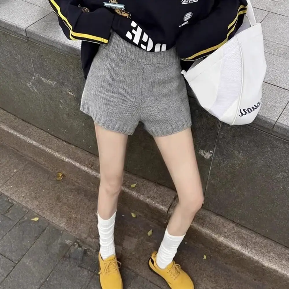 New Loose Knitted Shorts Soft Bodycon Fit Slimming Pants A-Line High Waist Shorts Autumn Winter
