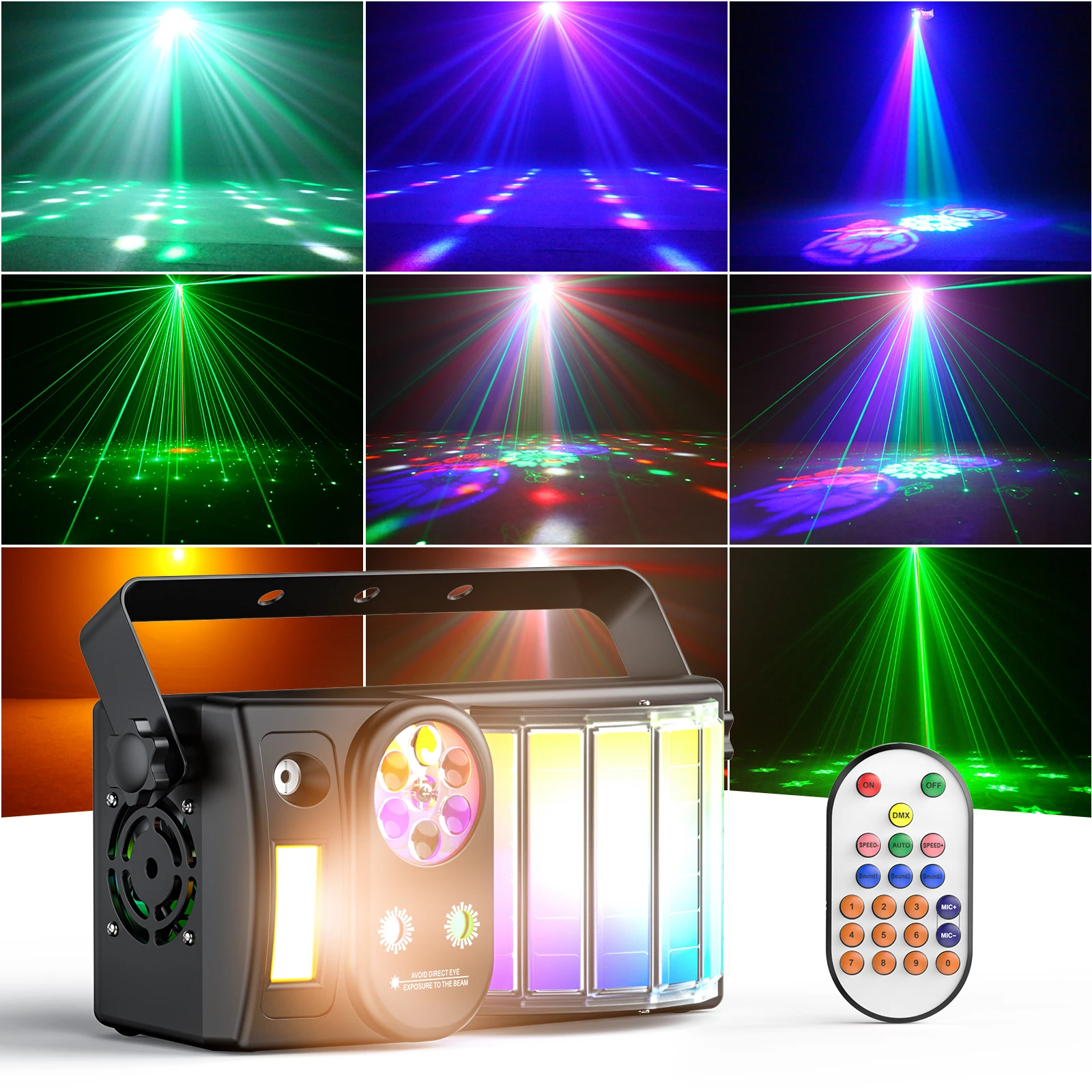 

BOTAI 40W LED Bee's Eye 5-in-1 Effect Strobe Stage Light Starry Sky Nights Light With Remote Control Green Red Laser Lights