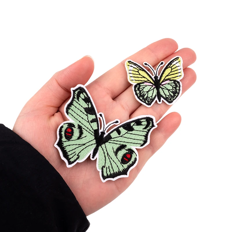 Green Butterfly Embroidery Patches For Clothes Iron on Appliques Badges Women\'s Clothing Headwear Hair Clips Decor Accessories