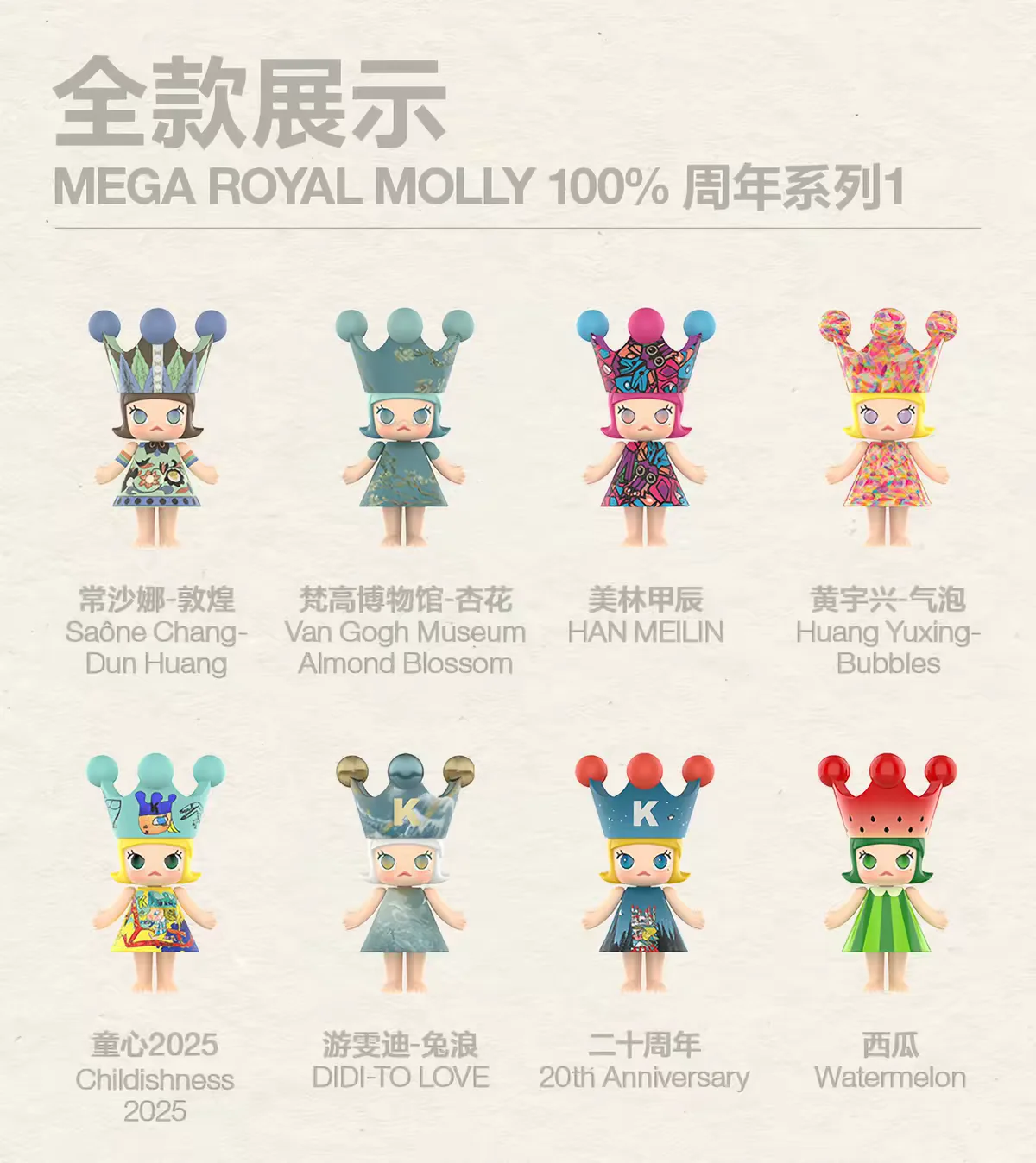 Nieuwe originele POP MART MEGA ROYAL MOLLY 100% Anniversary-Series 1 Blind Box Figuur Collectible Speelgoed Decoratie Verrassing Trendy Cadeau