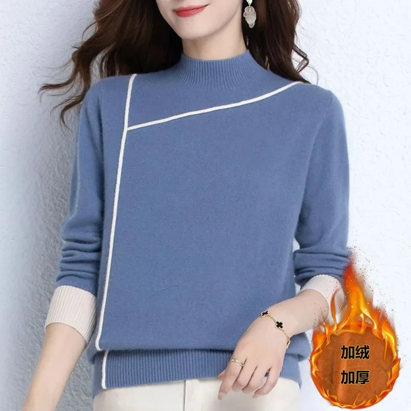 

2026 Autumn Winter Thick Sweater Women Knitted Ribbed Pullover Sweater Long Sleeve Turtleneck Slim Jumper Soft Warm Pull Femme